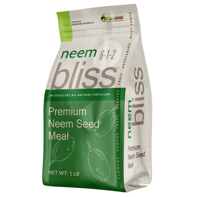 A one pound bag of premium neem seed meal. 