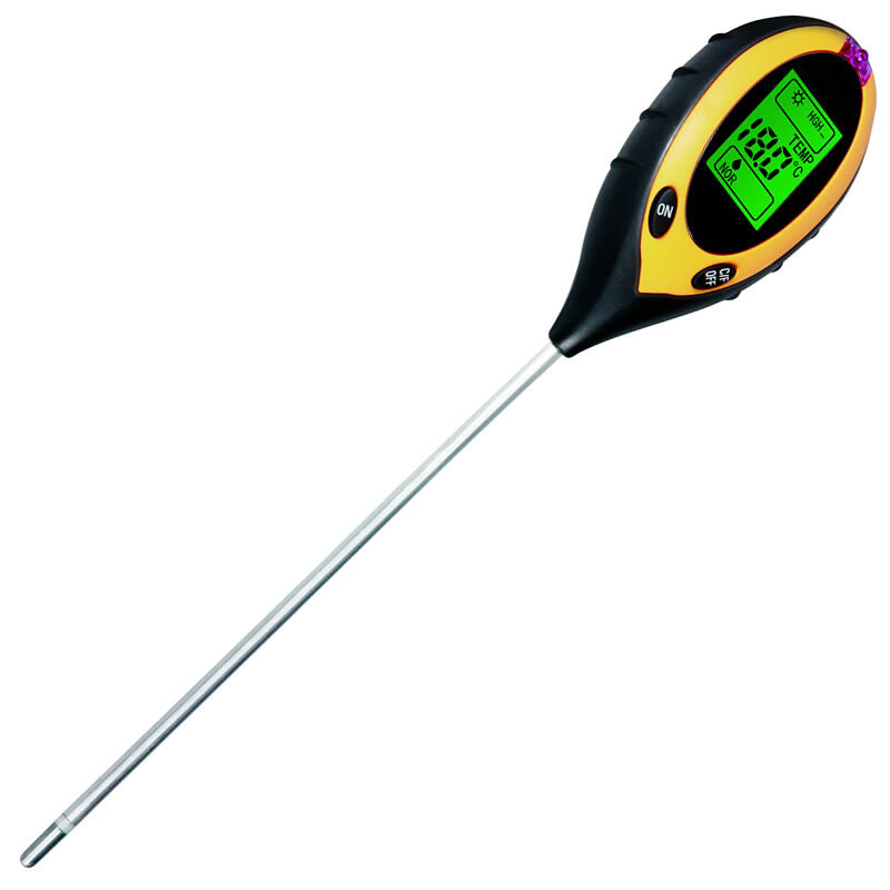 An electric 4-in-1 soil moisture meter. 