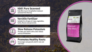 100% Pure Seaweed, Versatile Fertilizer, Slow release potassium, Promotes healthy roots. 