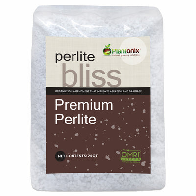 A front facing view of a twenty-four quart bag of premium organic perlite. 