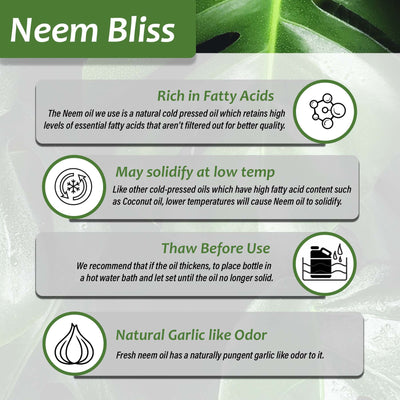 Neem Bliss Oil 100% Pure Cold Pressed Neem Oil OMRI Listed