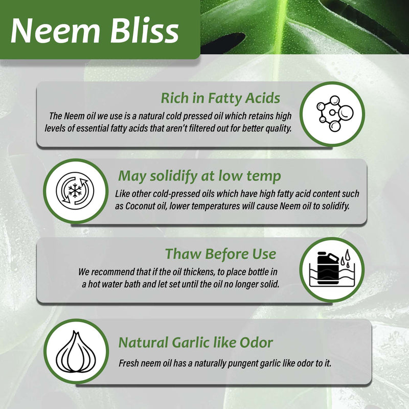 Neem Bliss Oil 100% Pure Cold Pressed Neem Oil OMRI Listed